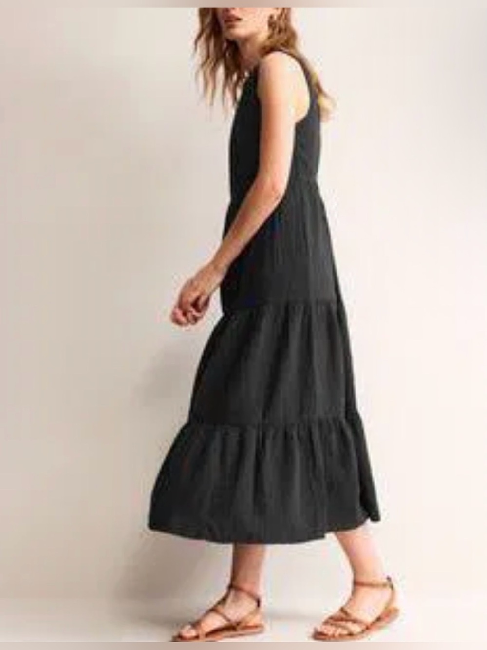 Boden Black Sleeveless Tiered Maxi Dress 14R 100% cotton - Picture 3 of 8